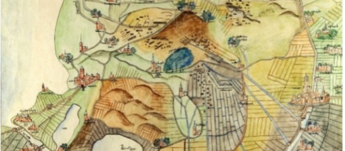 Ronde kaart van Gooiland ca. 1525, nagetekend in 1917; het origineel komt uit het Nationaal Archief nr.VTH 25800